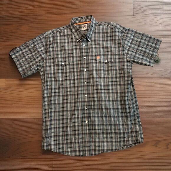 Cinch Other - Cinch Mens XL Short Sleeve Button Down Shirt Gray Green Western Logo Pocket